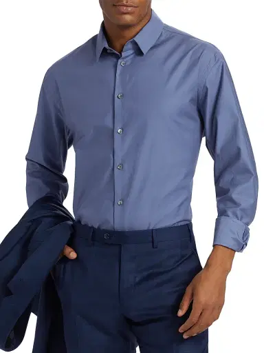 Giorgio Armani Men's Shiny Cotton Button-Front Shirt - Blue | Thumbnail 3 Giorgio Armani Men's Shiny Cotton Button-Front Shirt - Blue | Thumbnail 3