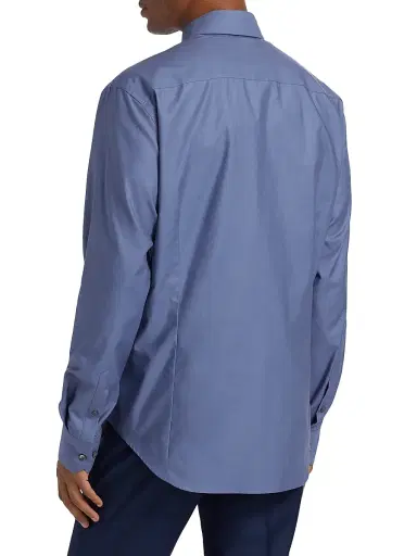 Giorgio Armani Men's Shiny Cotton Button-Front Shirt - Blue | Thumbnail 5 Giorgio Armani Men's Shiny Cotton Button-Front Shirt - Blue | Thumbnail 5