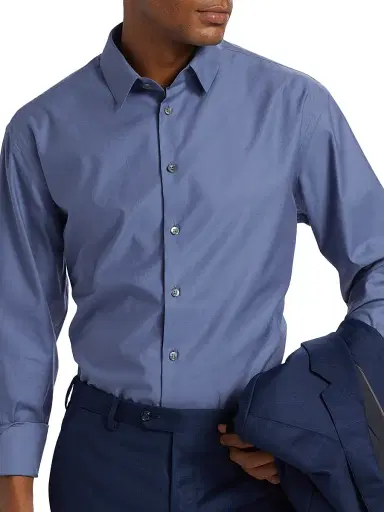 Giorgio Armani Men's Shiny Cotton Button-Front Shirt - Blue | Thumbnail 6 Giorgio Armani Men's Shiny Cotton Button-Front Shirt - Blue | Thumbnail 6