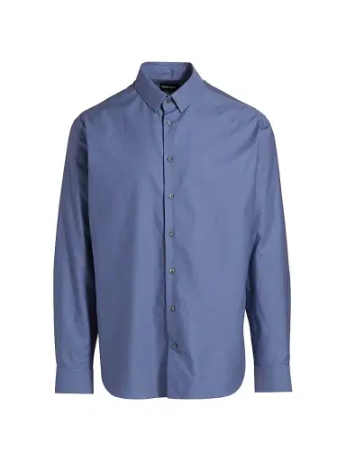 Giorgio Armani Men's Shiny Cotton Button-Front Shirt - Blue | Thumbnail 1 Giorgio Armani Men's Shiny Cotton Button-Front Shirt - Blue | Thumbnail 1