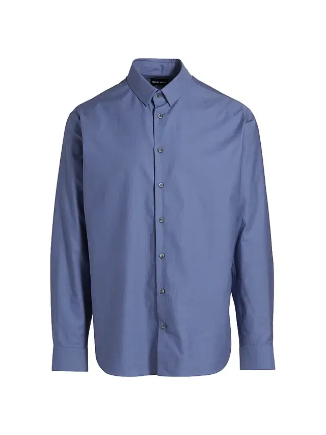 Giorgio Armani Men's Shiny Cotton Button-Front Shirt - Blue