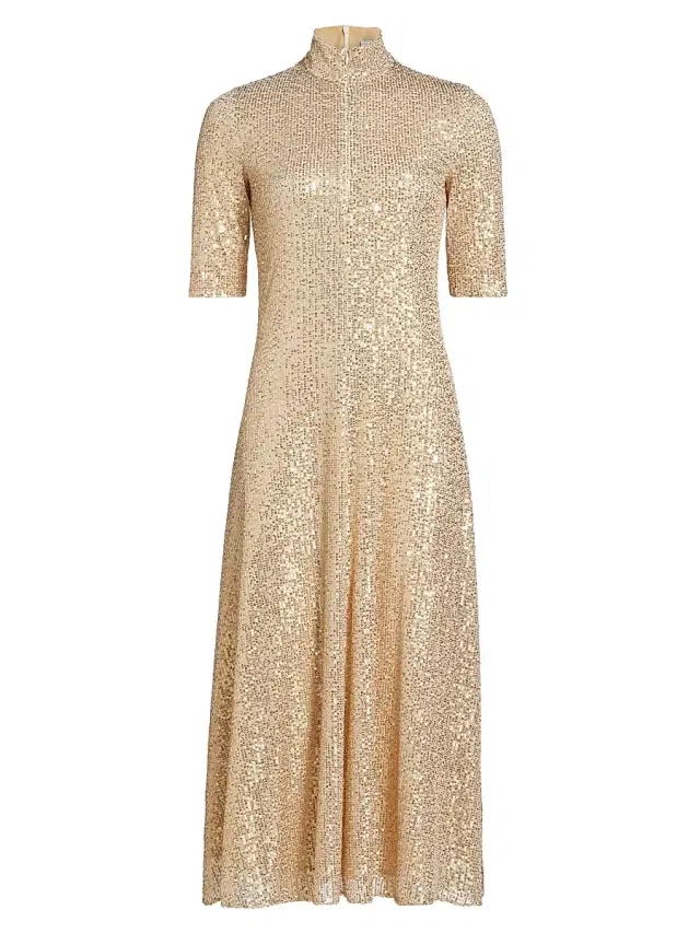 Rosetta Getty Women's Sequined Mock Turtleneck Midi-Dress - Wheat