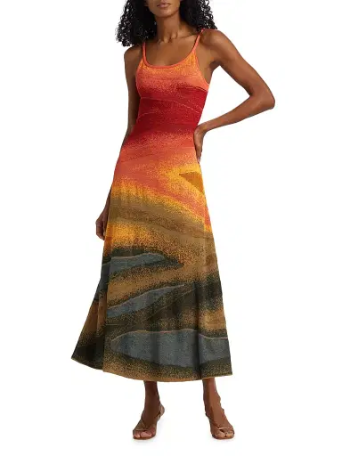 The Elder Statesman Women's Abstract Fine-Knit Sleeveless Midi-Dress - Sunset Multi | Thumbnail 2