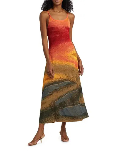 The Elder Statesman Women's Abstract Fine-Knit Sleeveless Midi-Dress - Sunset Multi | Thumbnail 3