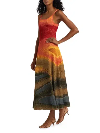 The Elder Statesman Women's Abstract Fine-Knit Sleeveless Midi-Dress - Sunset Multi | Thumbnail 4