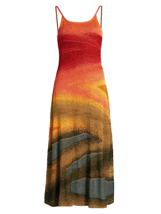 The Elder Statesman Women's Abstract Fine-Knit Sleeveless Midi-Dress - Sunset Multi