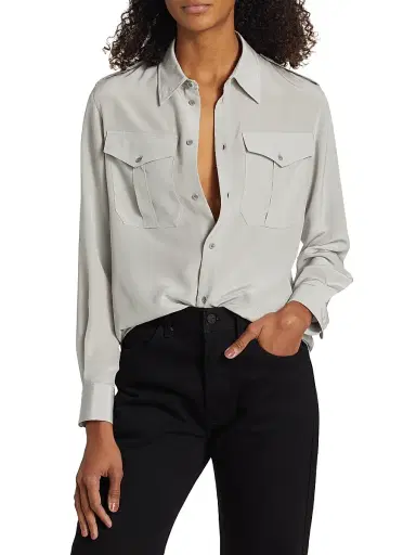 Nili Lotan Women's Jeanette Silk Utility Shirt | Thumbnail 3 Nili Lotan Women's Jeanette Silk Utility Shirt | Thumbnail 3