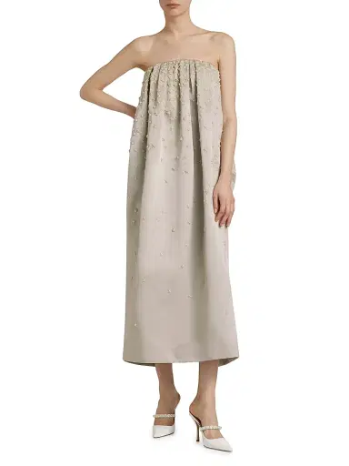 Adam Lippes Women's Brynn Strapless Beaded Silk Midi-Dress | Thumbnail 2