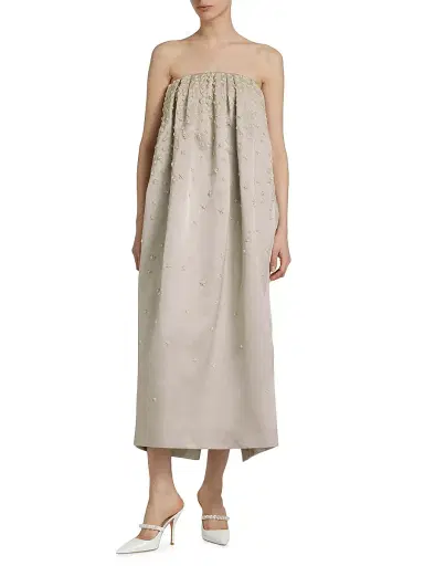 Adam Lippes Women's Brynn Strapless Beaded Silk Midi-Dress | Thumbnail 3