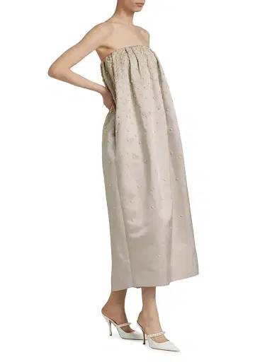 Adam Lippes Women's Brynn Strapless Beaded Silk Midi-Dress | Thumbnail 4