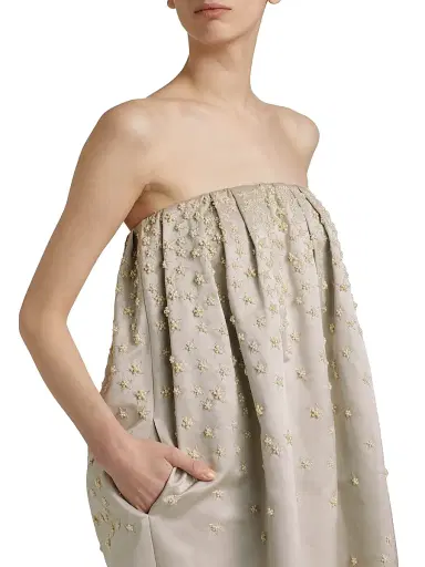 Adam Lippes Women's Brynn Strapless Beaded Silk Midi-Dress | Thumbnail 6