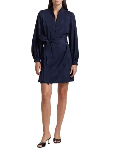 Figue Women's Izzie Floral Jacquard Tie-Waist Minidress - True Navy | Thumbnail 2 Figue Women's Izzie Floral Jacquard Tie-Waist Minidress - True Navy | Thumbnail 2