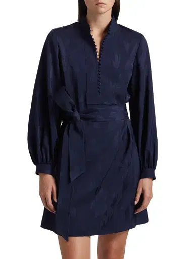 Figue Women's Izzie Floral Jacquard Tie-Waist Minidress - True Navy | Thumbnail 3 Figue Women's Izzie Floral Jacquard Tie-Waist Minidress - True Navy | Thumbnail 3