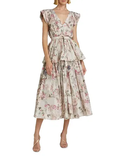 Prabal Gurung Women's Belted Floral Puff Sleeve Top - Ecru Multi | Thumbnail 2 Prabal Gurung Women's Belted Floral Puff Sleeve Top - Ecru Multi | Thumbnail 2