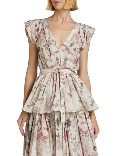Prabal Gurung Women's Belted Floral Puff Sleeve Top - Ecru Multi | Thumbnail 3 Prabal Gurung Women's Belted Floral Puff Sleeve Top - Ecru Multi | Thumbnail 3