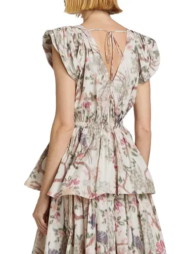 Prabal Gurung Women's Belted Floral Puff Sleeve Top - Ecru Multi | Thumbnail 5 Prabal Gurung Women's Belted Floral Puff Sleeve Top - Ecru Multi | Thumbnail 5