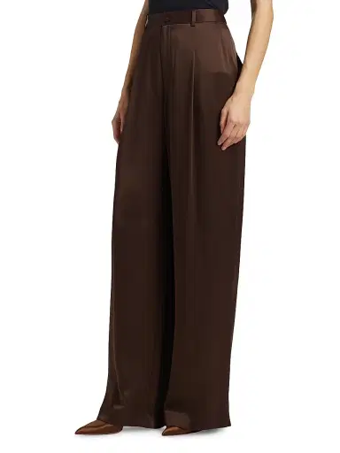 LAPOINTE Women's Satin Relaxed Pleated Pants - Dark Brown | Thumbnail 4 LAPOINTE Women's Satin Relaxed Pleated Pants - Dark Brown | Thumbnail 4