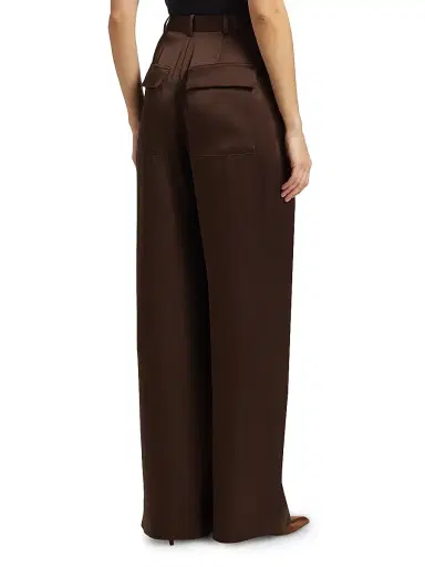 LAPOINTE Women's Satin Relaxed Pleated Pants - Dark Brown | Thumbnail 5 LAPOINTE Women's Satin Relaxed Pleated Pants - Dark Brown | Thumbnail 5