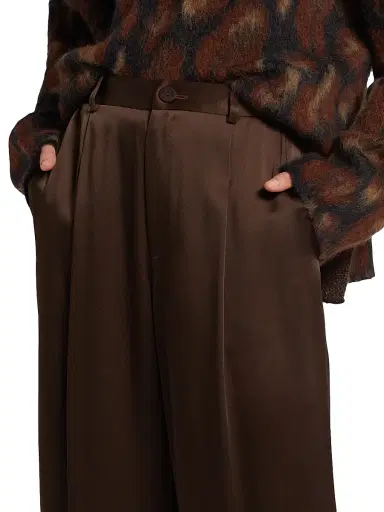 LAPOINTE Women's Satin Relaxed Pleated Pants - Dark Brown | Thumbnail 6 LAPOINTE Women's Satin Relaxed Pleated Pants - Dark Brown | Thumbnail 6