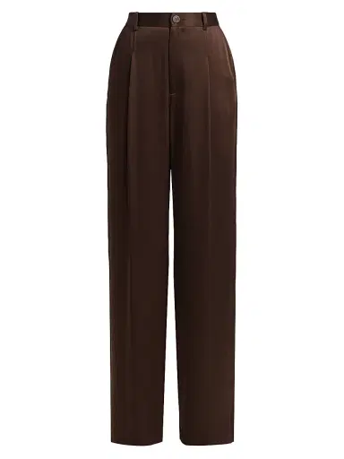 LAPOINTE Women's Satin Relaxed Pleated Pants - Dark Brown | Thumbnail 1 LAPOINTE Women's Satin Relaxed Pleated Pants - Dark Brown | Thumbnail 1