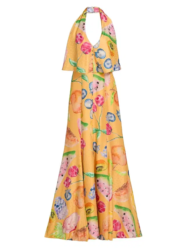 Rosie Assoulin Women's Bat Your Eyelashes Halter Gown - Pineapple