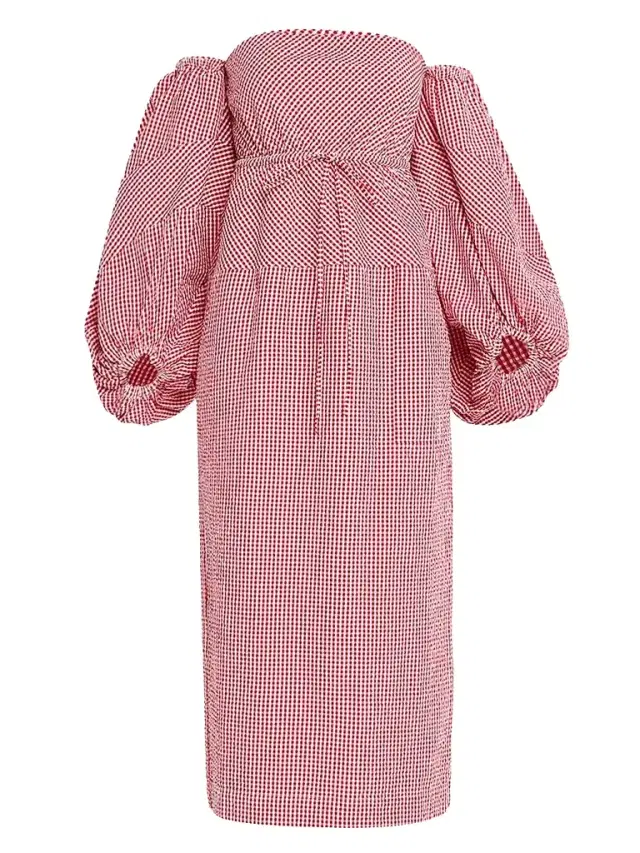 Rosie Assoulin Women's Gingham Cotton Off-Shoulder Midi-Dress