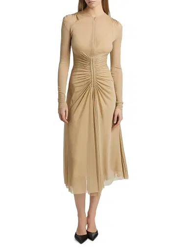 Proenza Schouler Women's Kerstin Ruched Crepe Jersey Midi-Dress - Khaki | Thumbnail 3