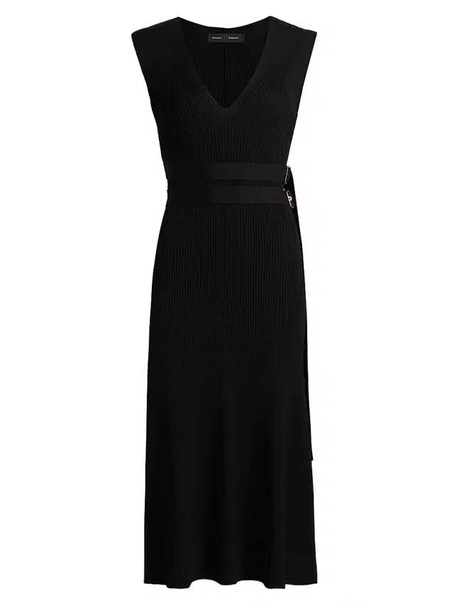 Proenza Schouler Women's Madeline Belted Rib-Knit Sweater Midi-Dress - Black