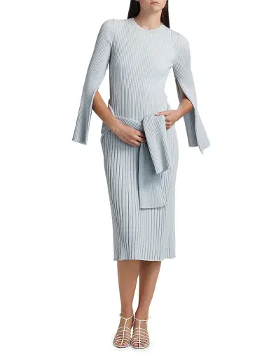 Proenza Schouler Women's Kenna Rib-Knit Midi-Dress - Pale Blue | Thumbnail 3