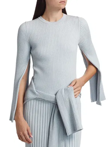 Proenza Schouler Women's Kenna Rib-Knit Midi-Dress - Pale Blue | Thumbnail 6
