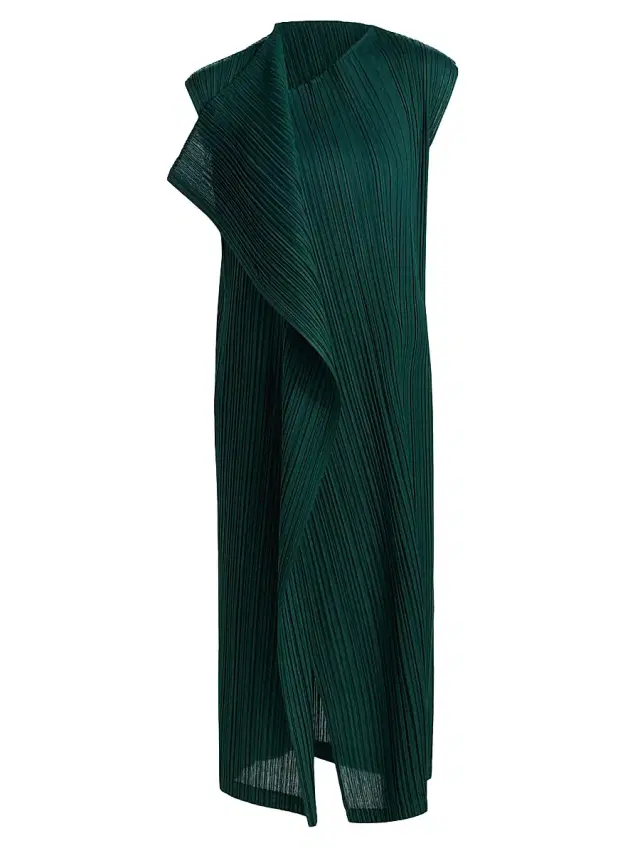Pleats Please Issey Miyake Women's Plissè Pleats Ruffle Midi-Dress - Dark Green