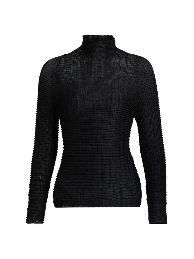 Women's Grid Pleat Top - Black
