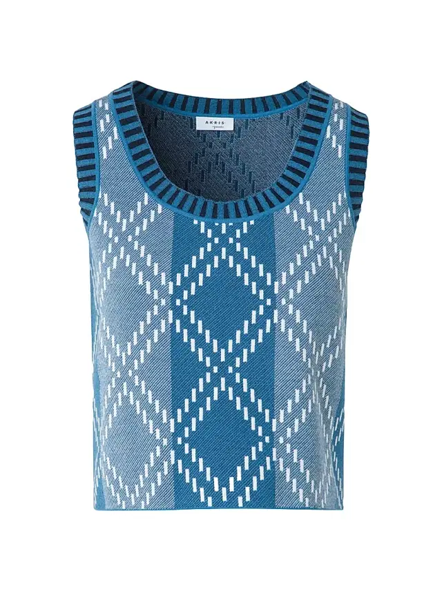 Akris punto Women's Check Stretch-Wool Crop Tank - Medium Blue
