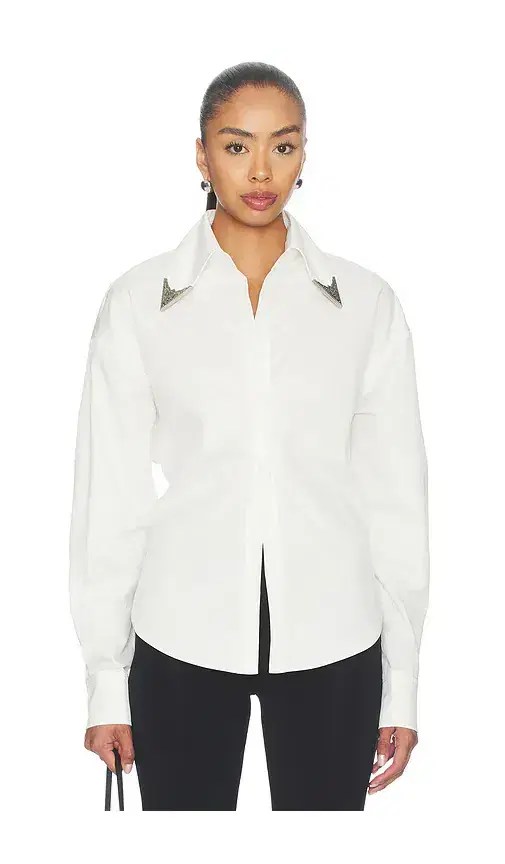 Markgong Tie-back Shirt With Metallic Pointed Collar