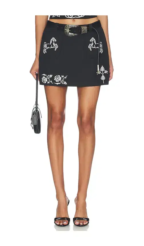 Markgong Cross Stitch Embroidered Skirt With Detachable Belt