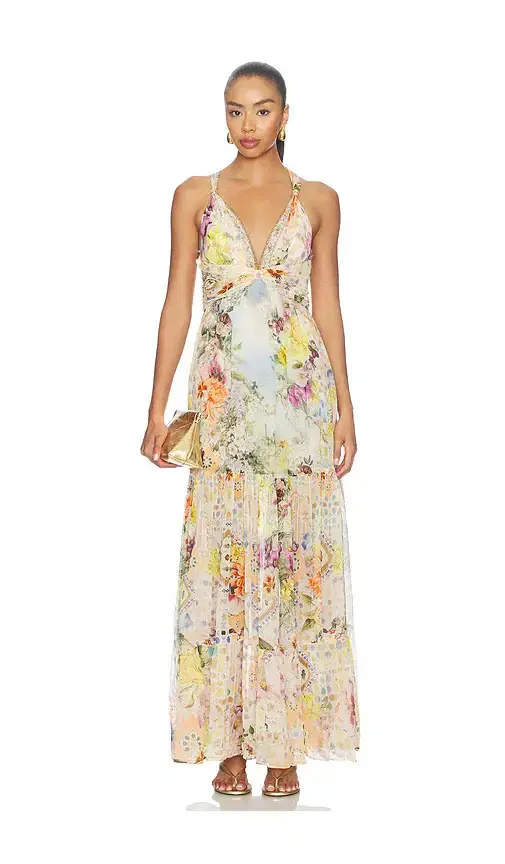 Bead Strap Gathered Panel Dress