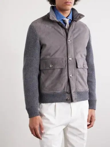Brunello Cucinelli Suede and Knitted Cashmere Jacket - Men | Thumbnail 3 Brunello Cucinelli Suede and Knitted Cashmere Jacket - Men | Thumbnail 3