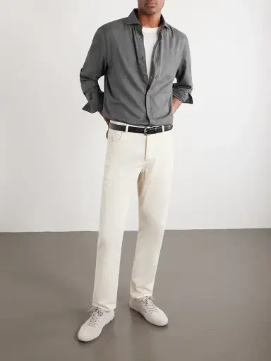 Brunello Cucinelli Herringbone Cotton and Lyocell-Blend Shirt - Men | Thumbnail 2
