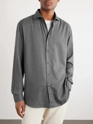 Brunello Cucinelli Herringbone Cotton and Lyocell-Blend Shirt - Men | Thumbnail 3