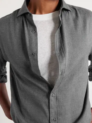 Brunello Cucinelli Herringbone Cotton and Lyocell-Blend Shirt - Men | Thumbnail 6