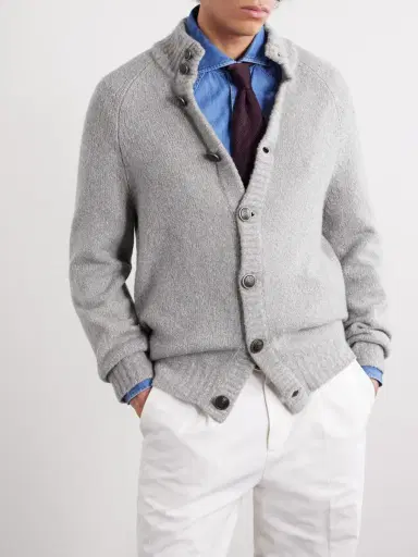 Brunello Cucinelli Virgin Wool, Silk and Cotton-Blend Cardigan - Men | Thumbnail 3