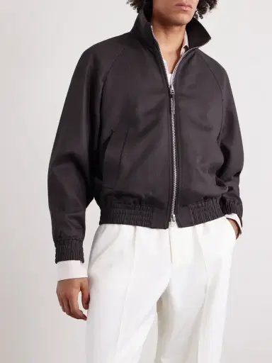 Tom Ford Leather-Trimmed Wool and Silk-Blend Jacket - Men | Thumbnail 3 Tom Ford Leather-Trimmed Wool and Silk-Blend Jacket - Men | Thumbnail 3