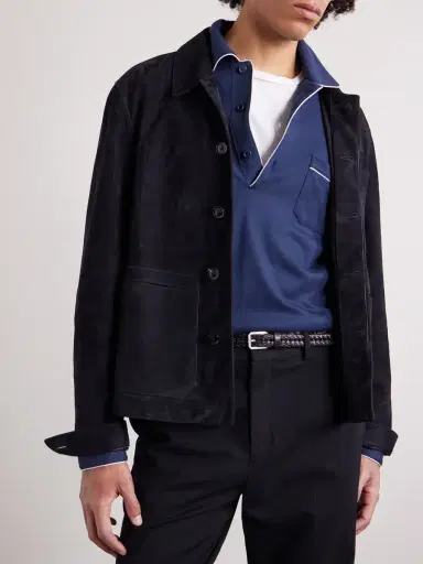 Tom Ford Piped Silk and Cotton-Blend Piqué Polo Shirt - Men | Thumbnail 5