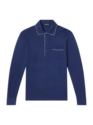Tom Ford Piped Silk and Cotton-Blend Piqué Polo Shirt - Men | Thumbnail 1