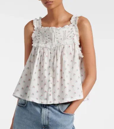DÔEN Dôen Fidella floral lace-trimmed cotton top | Thumbnail 3