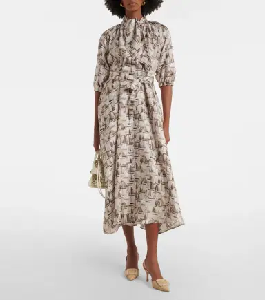 Max Mara Printed tie-neck silk twill midi dress | Thumbnail 3