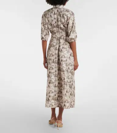 Max Mara Printed tie-neck silk twill midi dress | Thumbnail 4