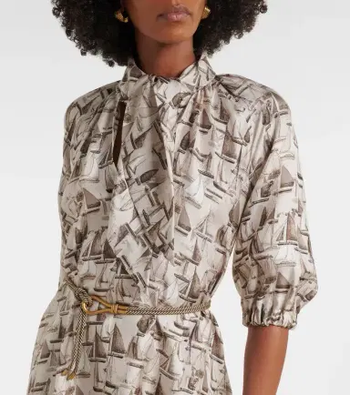 Max Mara Printed tie-neck silk twill midi dress | Thumbnail 5
