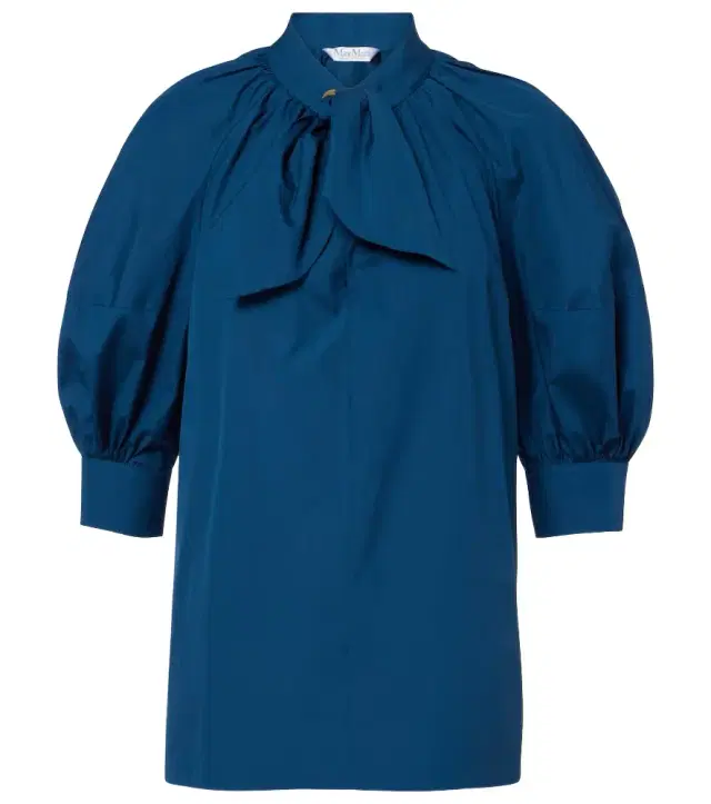 Tie-neck cotton poplin blouse