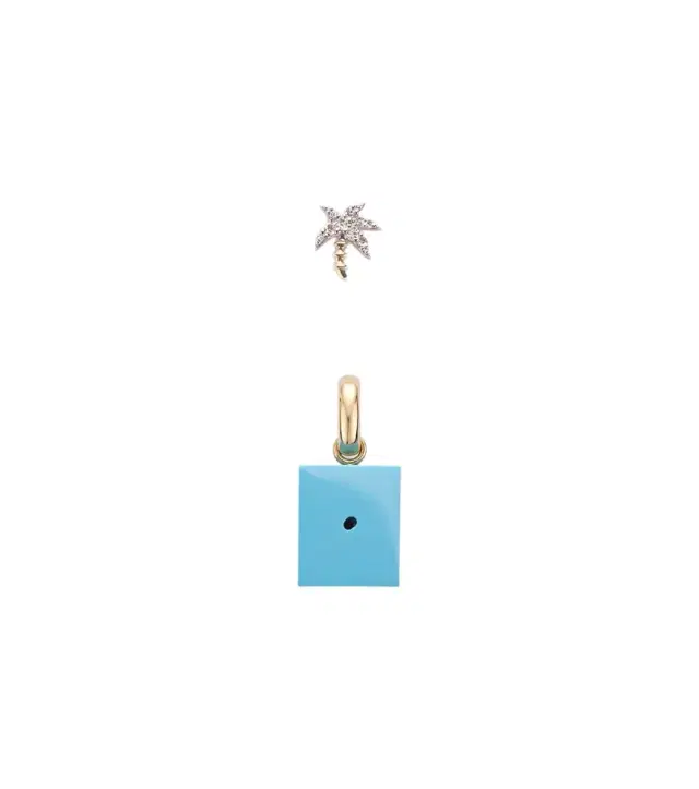 Yvonne Léon Palmier and Le Cubo 9kt gold earring and pendant set with turquoise and diamonds Yvonne Léon Palmier and Le Cubo 9kt gold earring and pendant set with turquoise and diamonds